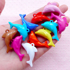 3D Dolphin Pendant Animal Plastic Charms (10pcs / 35mm x 20mm / Mix Color) Kawaii Fish Charm Cute Chunky Plastic Bubble Gum Necklace CHM1952