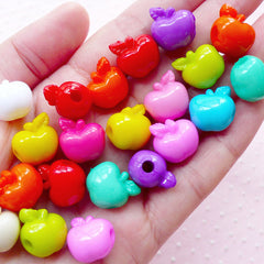 Colorful Apple Acrylic Beads Cute 3D Fruit Charms (10pcs / 14mm x 14mm / Mix Color) Kawaii Plastic Bead Chunky Gumball Necklace CHM1953