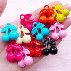 Colorful Cherry Pendant 3D Cherries Acrylic Charms (10pcs / 22mm x 26mm / Mix Color) Kawaii Fruit Beads Cute Plastic Bubblegum Charm CHM1950