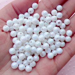 AB Bubble Gum Round Beads (6mm / AB White / 100pcs) Chunky Ball Bead Plastic Bead Acrylic Gumball Cute Bubblegum Bracelet Necklace CHM1964