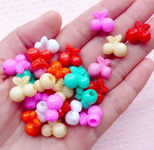 DEFECT 3D Cherry Acrylic Bead Colorful Cherries Charm (20pcs / 14mm x, MiniatureSweet, Kawaii Resin Crafts, Decoden Cabochons Supplies