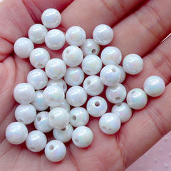 8mm Round Ball Beads (AB White / 50pcs) Loose Beads Bubble Gum Bead Acrylic Plastic Bead Chunky Gum Ball Necklace Bubblegum Bracelet CHM1975