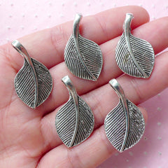 Leaf Pendant Floral Charms (5pcs / 16mm x 29mm / Tibetan Silver / 2 Sided) Flower Nature Plant Necklace Zipper Pull Bookmark Charm CHM1978