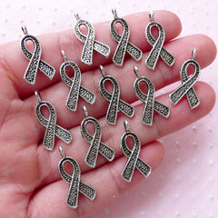 CLEARANCE Silver Awareness Ribbon Charms (12pcs / 11mm x 20mm / Tibetan Silver) Cancer Fight Jewelry Hope Support Troops Symbol Wine Charm CHM1984