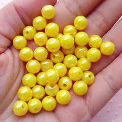 Gumball Round Ball Beads (8mm / AB Yellow / 50pcs) Sparkle Beads Plastic Bead Acrylic Chunky Bubble Gum Jewellery Bubblegum Necklace CHM1972