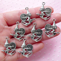 Witch on a Broom Charms (7pcs / 19mm x 23mm / Tibetan Silver / 2 Sided) Halloween Favor Charm Fairy Tale Jewelry Bookmark Wine Charm CHM1982