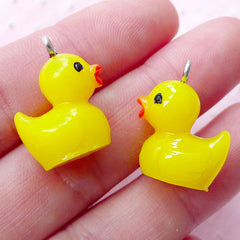 Yellow Bathing Duck Charm Kawaii 3D Animal Cabochon w/ Eye Pin (2pcs / 16mm x 20mm / Yellow) Whimsical Bracelet Earrings Baby Shower CHM1991