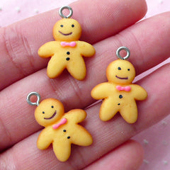 Dollhouse Gingerbread Man Charm Miniature Sweets Cabochon w/ Eye Pin (3pcs / 16mm x 22mm) Kawaii Christmas Cookie Cute Biscuit Charm CHM1995