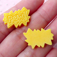 Pow Cabochons Comic Word Cabochon (2pcs / 21mm x 14mm / Yellow / Flat Back) Message Pop Art Cartoon Photo Scrapbooking Embellishment CAB420