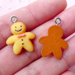 Dollhouse Gingerbread Man Charm Miniature Sweets Cabochon w/ Eye Pin (3pcs / 16mm x 22mm) Kawaii Christmas Cookie Cute Biscuit Charm CHM1995