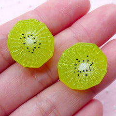 Miniature Kiwi Cabochons (2pcs / 19mm x 17mm / Flat Back / Translucent) Dollhouse Fruit Kawaii Deco Decoden Embellishment Earrings FCAB301