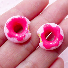 Miniature Doughnut Cabochons Dollhouse Donut Cabochon (2pcs / 16mm x 17mm / Flat Back / Pink) Kawaii Miniature Sweets Phone Deco FCAB303