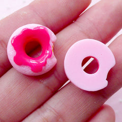 Miniature Doughnut Cabochons Dollhouse Donut Cabochon (2pcs / 16mm x 17mm / Flat Back / Pink) Kawaii Miniature Sweets Phone Deco FCAB303