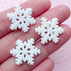 Snowflake Cabochons Snow Flake Cabochon w/ Glitter Powder (3pcs / 18mm x 20mm / White / Flat Back) Winter Deco Christmas Decoration CAB421