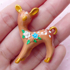 Large Deer Charm (1 piece / 31mm x 41mm / Flat Back) Big Animal Pendant Chunky Necklace Whimsical Jewelry Forest Fairy Tale Brooch CHM1997