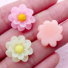 Assorted Flower Cabochon Set Mini Floral Cabochon Mix (3pcs / 17mm / Pastel Color / Flat Back) Earrings Making Phone Case Decoden CAB423