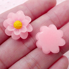Pink Flower Cabochons (3pcs / 17mm / Pink / Flat Back) Floral Headband Earrings Hair Accessories DIY iPhone Case Cute Decoration CAB426
