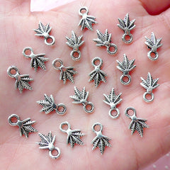 CLEARANCE Tiny Weed Charms Marijuana Grass Cannabis Pot Leaf Hemp Pendant (20pcs / 7mm x 11mm / Tibetan Silver / 2 Sided) Hippie Hippy Decor CHM1999