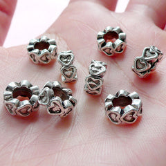 Silver Heart Beads (8pcs / 9mm x 5mm / Tibetan Silver) Large Hole Beads Big Spacer Slider Love Bracelet Bridesmaid Jewelry Making CHM2002