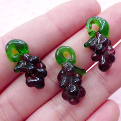 3D Grape Lampwork Charm / Miniature Fruit Glass Charm / Dollhouse Purple Grape Glass Pendant (3pcs / 11mm x 21mm) DIY Wine Charm CHM2034