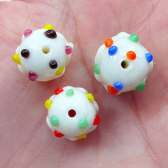 Cupcake Glass Beads / Miniature Sweets Lampwork Bead (3pcs / 13mm x 13mm / Colorful Mix) Focal Bead Small Hole Beads Kawaii Jewelry CHM2039