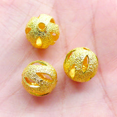 Gold Ball Bead / Hollow Bead (3pcs / 10mm) Small Hole Bead Metal Loose Bead Round Spacer Chunky Necklace Bracelet Earrings Findings CHM2052