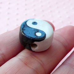 Yin Yang Ceramic Beads / Porcelain Bead (2pcs / 15mm x 8mm / Black & White / 2 Sided) Focal Bead Loose Bead Oriental Charm Pendant CHM2069