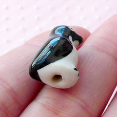 Penguin Porcelain Bead / 3D Bird Ceramic Bead / Animal Pottery Bead (2pcs / 11mm x 17mm / Black & White) Cute Focal Bead Kawaii Bead CHM2070