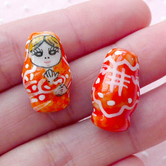 3D Russian Doll Porcelain Bead / Nesting Doll Pottery Bead / Matryoshka Ceramic Bead (2pcs / 12mm x 19mm / Orange) Babushka Bead CHM2078