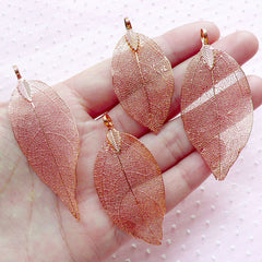 Real Leaf Charm Real Filigree Leaf Pendant (1 piece / 50mm to 70mm / Rose Gold) Preserved Leaf Necklace Nature Floral Jewellery CHM2082