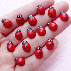 Mini Ladybug Wooden Cabochons (15pcs / 8mm x 11mm / Red & Black) Small Wood Ladybird Insect Scrapbooking Embellishment Card Making CAB443