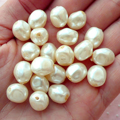 Irregular Round Oval Pearl Bead / Faux Pearl / ABS Fake Pearl (20pcs / 10mm x 11mm / Cream White / with HOLE) Necklace Bracelet PES79