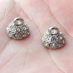CLEARANCE Crystal Magnet Clasp (1 set / 9mm x 14mm / Dark Silver & Clear) Bracelet Connector Necklace Clasp Magnetic Clasp Round Ball Clasp F295