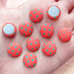Round Fabric Button Cabochons (10pcs / 12mm / Pink Orange & Green Polka Dot / Flat Back) Hair Pin Making Scrapbook Embellishment CAB445