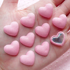 Heart Button Cabochons (10pcs / 17mm x 14mm / Pink / Flatback) Fabric Button Scrapbooking Wedding Decor Valentines Day Decoration CAB453