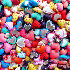 Kawaii Heart Fabric Button Cabochon Mix in Polka Dot (10pcs / 17mm x 14mm / Assorted Color / Flat Back) Cute Card Making Scrapbooking CAB456