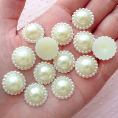 Pearlised Flower Cabochons / Round Flower Pearl (20pcs / 16mm / Cream White / Flat Back) Hairbow Hair Bow Centers Wedding Decoration PES82