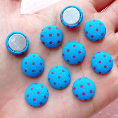 Fabric Button Cabochons (10pcs / 12mm / Blue & Pink Polka Dot / Flat Back) Earrings Scrapbooking Embellishment Decoration Card Making CAB444