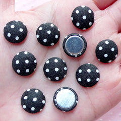 CLEARANCE Small Fabric Button Cabochon (10pcs / 12mm / Black & White Polka Dot / Flatback) Jewelry DIY Card Making Button Decor Home Decoration CAB449