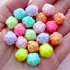 Flower Rose Acrylic Beads (12mm / Pastel Color Mix / 18pcs) Plastic Chunky Loose Bead Kawaii Bubblegum Bracelet Fairy Kei Jewellery CHM2093