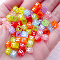 Square Alphabet Beads / Cube Letter (You Pick Letters or We Pick By Random / 6mm / Transparent Candy Color) Name Bracelet Making CHM2088