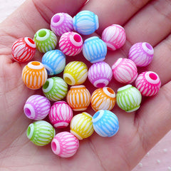 Etched Barrel Acrylic Beads / Fluted Lantern Bead (10mm x 10mm / Assorted Color Mix / 20pcs) Chunky Bead Colorful Child Jewellery CHM2099