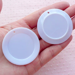 Round Miniature Plate Charm (45mm / 4pcs / White / Flatback) Cute Dollhouse Tableware Cabochon Whimsical Food Jewelry DIY Kawaii Craft MC40