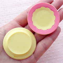 Kawaii Miniature Plate Cabochon with Flower Pattern (44mm / 2pcs / Pink & Yellow / Flatback) Dollhouse Food Whimsical Sweets Jewellery MC41