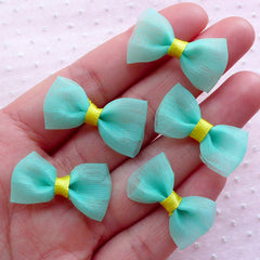 Small Tulle Bows / Mesh Fabric Bow Ties / Gauze Fabric Ribbon (5pcs / 28mm x 16mm / Green & Yellow) Fairy Kei Hair Accessories Making B001