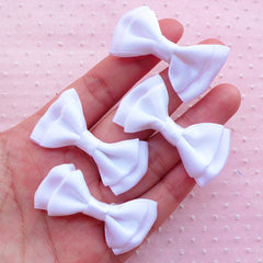 White Bow Applique / Double Satin Ribbon Bow Ties / Satin Fabric Bows (4pcs / 43mm x 25mm / White) Wedding Hair Accessory Embellishment B011