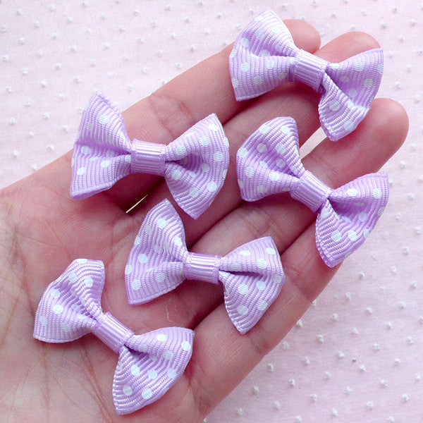 Polka Dot Grosgrain Ribbon Bow Ties / Kawaii Bowties / Fabric Bow Applique (5pcs / 35mm x 25mm / Purple & White) Baby Shower Party Deco B013
