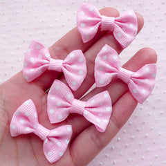 Pink Polka Dot Fairy Kei Bow Ties / Grosgrain Ribbon Bow Applique / Kawaii Bows (5pcs / 35mm x 25mm / Pink) Hair Bowties Jewellery DIY B018
