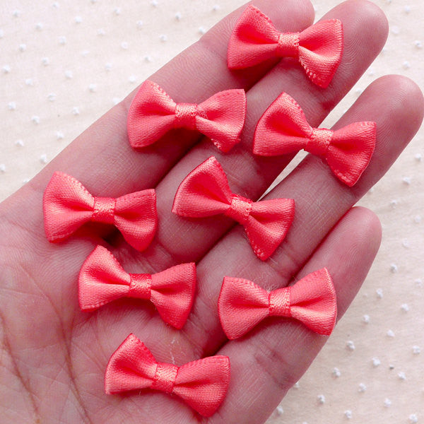 CLEARANCE Tiny Fabric Ribbon Bowties / Small Satin Bows (8pcs / 20mm x 12mm / Congo Pink / Coral Pink) Hair Bow Making DIY Invitation Card Wedding Favor Deco B022