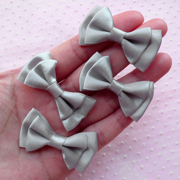 CLEARANCE Double Bows / Satin Ribbon Bowties / Fabric Bow Ties (4pcs / 43mm x 25mm / Grey / Gray) Wedding Decoration Sewing Hair Accessories DIY B006